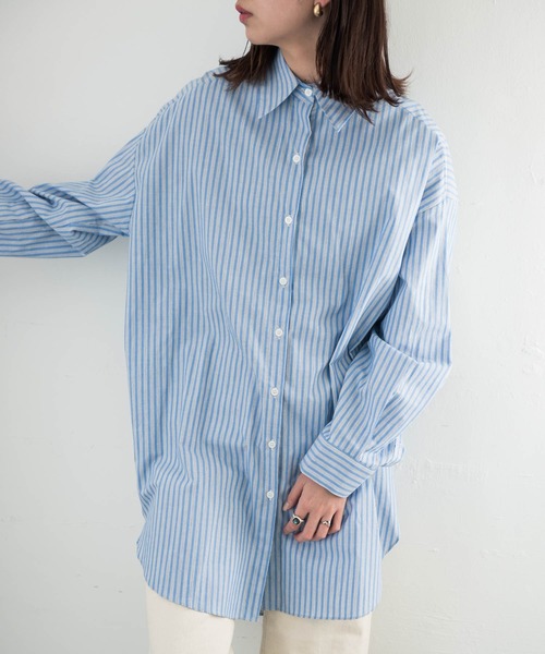 Aunt Marie's（アントマリーズ）の「AUNT MARIE’S　ベーシックオーバーシャツ（シャツ/ブラウス・レディース・ホワイト/ブルー・FREE）」の9枚目の写真