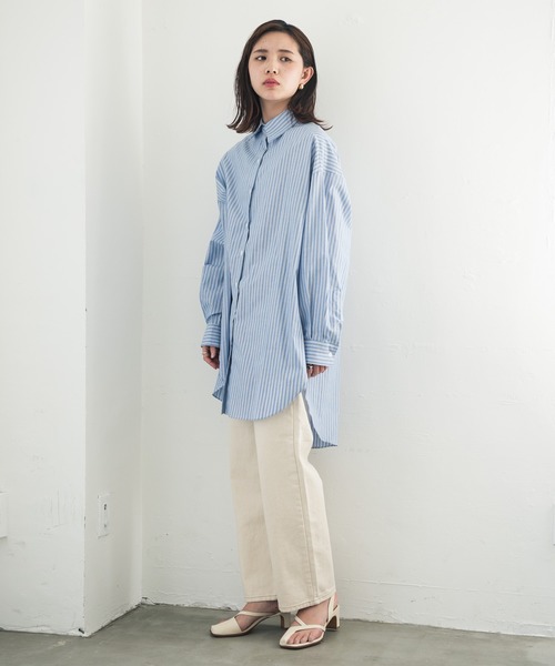 Aunt Marie's（アントマリーズ）の「AUNT MARIE’S　ベーシックオーバーシャツ（シャツ/ブラウス・レディース・ホワイト/ブルー・FREE）」の5枚目の写真