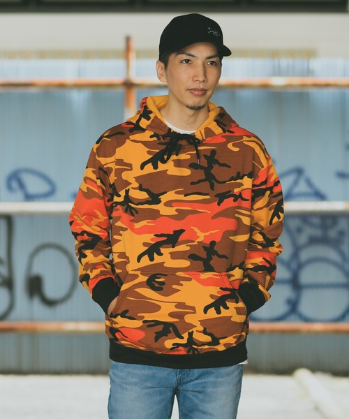 新品 ラッセルノ ゴルフ サマー フーディー カモ オレンジ 迷彩 M 4 ロスコ 迷彩プルオーバースウェットパーカ（スウェット）｜ROTHCO