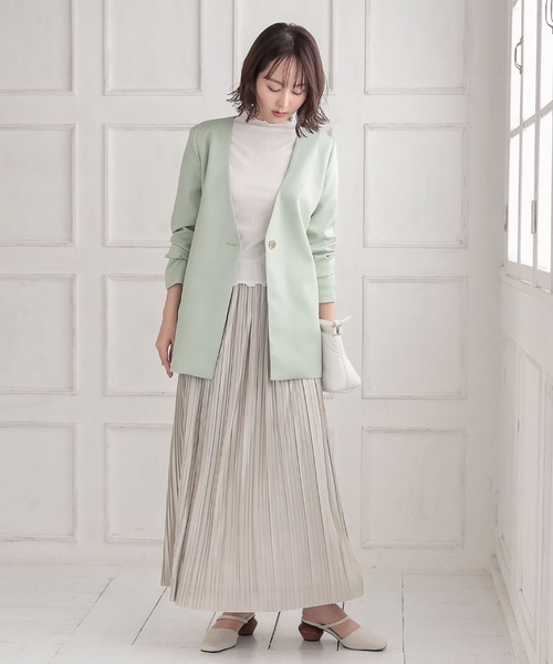 KOBE LETTUCE（コウベレタス）の「ウエストベルト付きサイドスリットベルテッドジャケット（ノーカラージャケット・レディース・ネイビー/ミント/ベージュ系その他・FREE）」の7枚目の写真