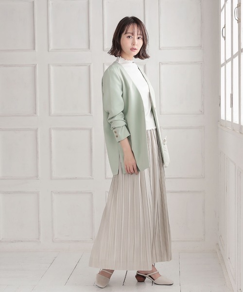 KOBE LETTUCE（コウベレタス）の「ウエストベルト付きサイドスリットベルテッドジャケット（ノーカラージャケット・レディース・ネイビー/ミント/ベージュ系その他・FREE）」の12枚目の写真