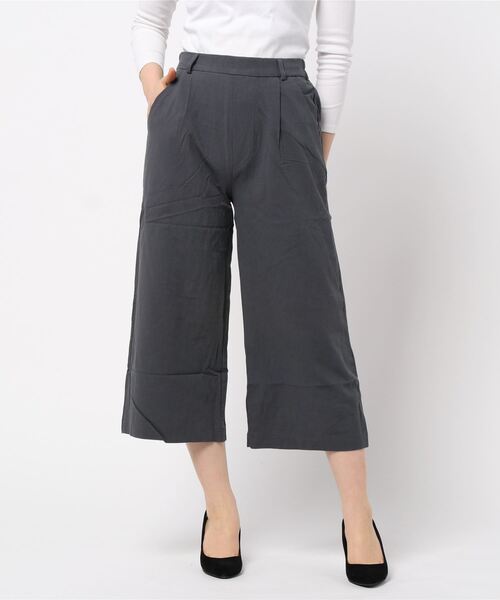 KOBE LETTUCE（コウベレタス）の「アンクル丈orロング丈　リネンタッチワイドフレアパンツ（その他パンツ・レディース・ベージュ/ピンク/イエロー/ミント/クリーム/ピンク系その他/ブラック系その他2/イエロー系その他/ブラック系その他/ベージュ系その他/グリーン系その他/ベージュ系その他2/キャメル/イエロー系その他2/ピンク系その他2/ブラウン/ブラウン系その他/ピンク系その他3/グリーン系その他2/カーキ/ライトブルー/ブルー系その他・1/2）」の3枚目の写真