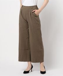 アンクル丈orロング丈　リネンタッチワイドフレアパンツ