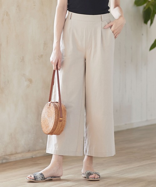 KOBE LETTUCE（コウベレタス）の「アンクル丈orロング丈　リネンタッチワイドフレアパンツ（その他パンツ・レディース・ベージュ/ピンク/イエロー/ミント/クリーム/ピンク系その他/ブラック系その他2/イエロー系その他/ブラック系その他/ベージュ系その他/グリーン系その他/ベージュ系その他2/キャメル/イエロー系その他2/ピンク系その他2/ブラウン/ブラウン系その他/ピンク系その他3/グリーン系その他2/カーキ/ライトブルー/ブルー系その他・1/2）」の7枚目の写真