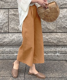 アンクル丈orロング丈 リネンタッチワイドフレアパンツ