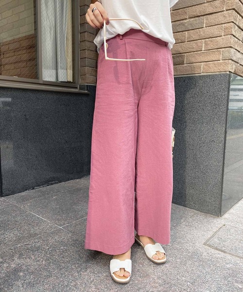 KOBE LETTUCE（コウベレタス）の「アンクル丈orロング丈　リネンタッチワイドフレアパンツ（その他パンツ・レディース・ベージュ/ピンク/イエロー/ミント/クリーム/ピンク系その他/ブラック系その他2/イエロー系その他/ブラック系その他/ベージュ系その他/グリーン系その他/ベージュ系その他2/キャメル/イエロー系その他2/ピンク系その他2/ブラウン/ブラウン系その他/ピンク系その他3/グリーン系その他2/カーキ/ライトブルー/ブルー系その他・1/2）」の20枚目の写真