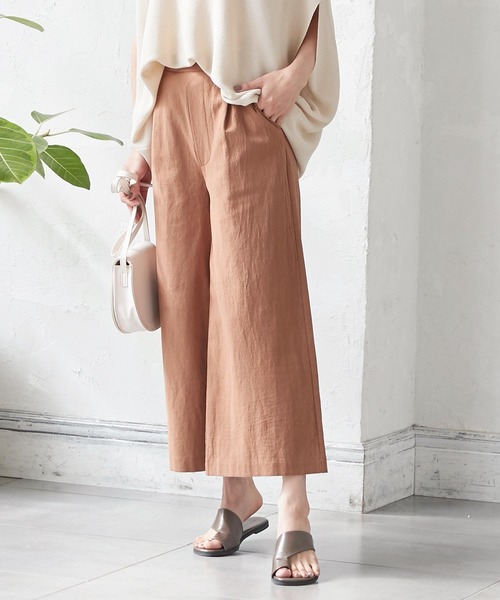 KOBE LETTUCE（コウベレタス）の「アンクル丈orロング丈　リネンタッチワイドフレアパンツ（その他パンツ・レディース・ベージュ/ピンク/イエロー/ミント/クリーム/ピンク系その他/ブラック系その他2/イエロー系その他/ブラック系その他/ベージュ系その他/グリーン系その他/ベージュ系その他2/キャメル/イエロー系その他2/ピンク系その他2/ブラウン/ブラウン系その他/ピンク系その他3/グリーン系その他2/カーキ/ライトブルー/ブルー系その他・1/2）」の5枚目の写真