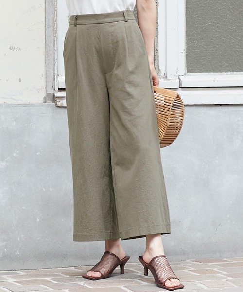 KOBE LETTUCE（コウベレタス）の「アンクル丈orロング丈　リネンタッチワイドフレアパンツ（その他パンツ・レディース・ベージュ/ピンク/イエロー/ミント/クリーム/ピンク系その他/ブラック系その他2/イエロー系その他/ブラック系その他/ベージュ系その他/グリーン系その他/ベージュ系その他2/キャメル/イエロー系その他2/ピンク系その他2/ブラウン/ブラウン系その他/ピンク系その他3/グリーン系その他2/カーキ/ライトブルー/ブルー系その他・1/2）」の10枚目の写真