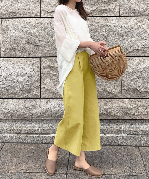 KOBE LETTUCE（コウベレタス）の「アンクル丈orロング丈　リネンタッチワイドフレアパンツ（その他パンツ・レディース・ベージュ/ピンク/イエロー/ミント/クリーム/ピンク系その他/ブラック系その他2/イエロー系その他/ブラック系その他/ベージュ系その他/グリーン系その他/ベージュ系その他2/キャメル/イエロー系その他2/ピンク系その他2/ブラウン/ブラウン系その他/ピンク系その他3/グリーン系その他2/カーキ/ライトブルー/ブルー系その他・1/2）」の16枚目の写真