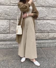 アンクル丈orロング丈　リネンタッチワイドフレアパンツ
