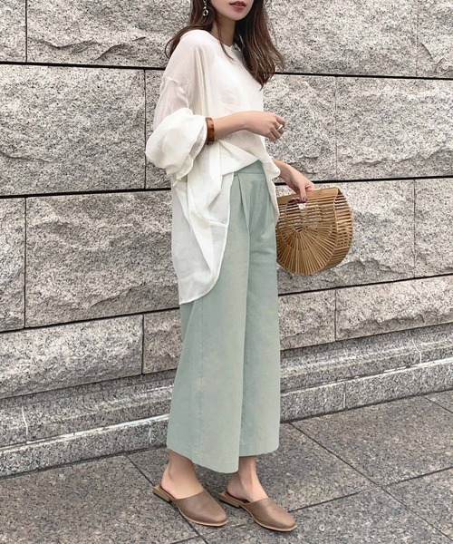 KOBE LETTUCE（コウベレタス）の「アンクル丈orロング丈　リネンタッチワイドフレアパンツ（その他パンツ・レディース・ベージュ/ピンク/イエロー/ミント/クリーム/ピンク系その他/ブラック系その他2/イエロー系その他/ブラック系その他/ベージュ系その他/グリーン系その他/ベージュ系その他2/キャメル/イエロー系その他2/ピンク系その他2/ブラウン/ブラウン系その他/ピンク系その他3/グリーン系その他2/カーキ/ライトブルー/ブルー系その他・1/2）」の11枚目の写真