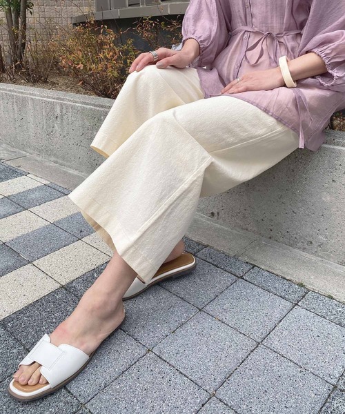 KOBE LETTUCE（コウベレタス）の「アンクル丈orロング丈　リネンタッチワイドフレアパンツ（その他パンツ・レディース・ベージュ/ピンク/イエロー/ミント/クリーム/ピンク系その他/ブラック系その他2/イエロー系その他/ブラック系その他/ベージュ系その他/グリーン系その他/ベージュ系その他2/キャメル/イエロー系その他2/ピンク系その他2/ブラウン/ブラウン系その他/ピンク系その他3/グリーン系その他2/カーキ/ライトブルー/ブルー系その他・1/2）」の8枚目の写真