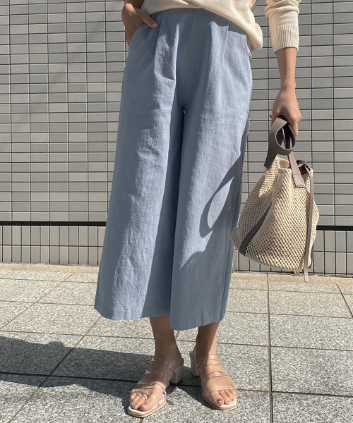 KOBE LETTUCE（コウベレタス）の「アンクル丈orロング丈　リネンタッチワイドフレアパンツ（その他パンツ・レディース・ベージュ/ピンク/イエロー/ミント/クリーム/ピンク系その他/ブラック系その他2/イエロー系その他/ブラック系その他/ベージュ系その他/グリーン系その他/ベージュ系その他2/キャメル/イエロー系その他2/ピンク系その他2/ブラウン/ブラウン系その他/ピンク系その他3/グリーン系その他2/カーキ/ライトブルー/ブルー系その他・1/2）」の14枚目の写真