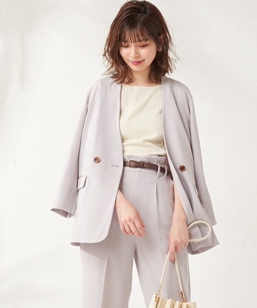 natural couture（ナチュラルクチュール）の「おしゃれノーカラージャケット（ノーカラージャケット・レディース・ベージュ/ミント/ラベンダー・FREE）」の3枚目の写真