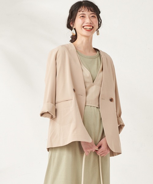 natural couture（ナチュラルクチュール）の「おしゃれノーカラージャケット（ノーカラージャケット・レディース・ベージュ/ミント/ラベンダー・FREE）」の6枚目の写真