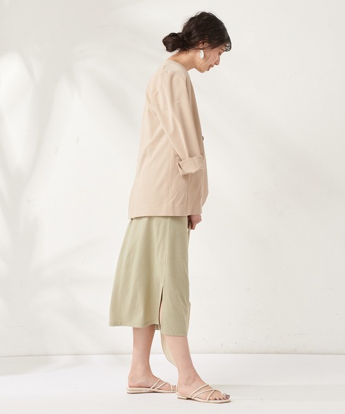 natural couture（ナチュラルクチュール）の「おしゃれノーカラージャケット（ノーカラージャケット・レディース・ベージュ/ミント/ラベンダー・FREE）」の4枚目の写真