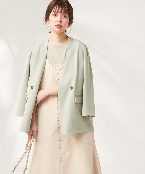 natural couture（ナチュラルクチュール）の「おしゃれノーカラージャケット（ノーカラージャケット・レディース・ベージュ/ミント/ラベンダー・FREE）」の12枚目の写真