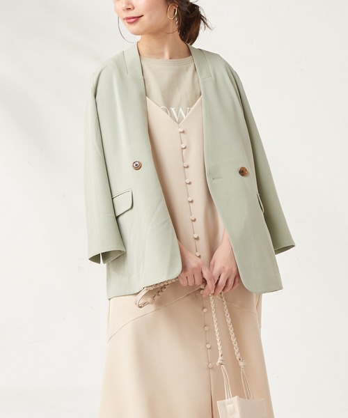 natural couture（ナチュラルクチュール）の「おしゃれノーカラージャケット（ノーカラージャケット・レディース・ベージュ/ミント/ラベンダー・FREE）」の13枚目の写真