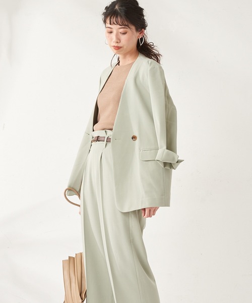 natural couture（ナチュラルクチュール）の「おしゃれノーカラージャケット（ノーカラージャケット・レディース・ベージュ/ミント/ラベンダー・FREE）」の15枚目の写真