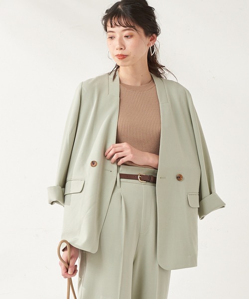 natural couture（ナチュラルクチュール）の「おしゃれノーカラージャケット（ノーカラージャケット・レディース・ベージュ/ミント/ラベンダー・FREE）」の16枚目の写真