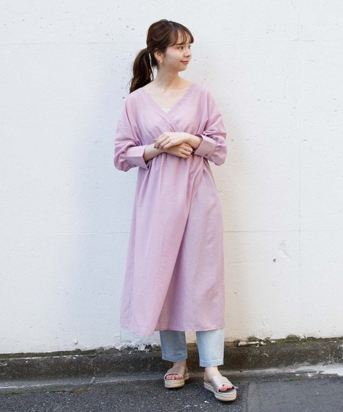 flower(フラワー)の「シアーカシュクールワンピース(ワンピース・レディース・ベージュ/ピンク・FREE)」の2枚目の写真