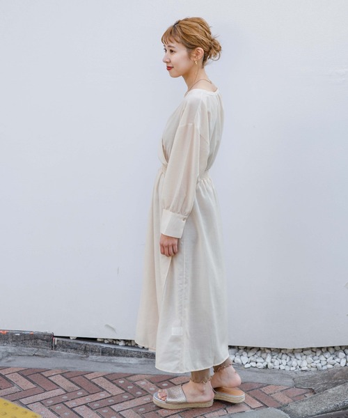 flower(フラワー)の「シアーカシュクールワンピース(ワンピース・レディース・ベージュ/ピンク・FREE)」の6枚目の写真