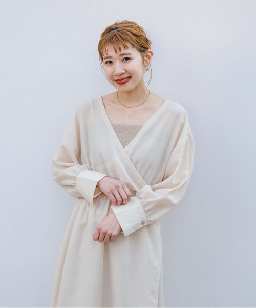 flower(フラワー)の「シアーカシュクールワンピース(ワンピース・レディース・ベージュ/ピンク・FREE)」の7枚目の写真