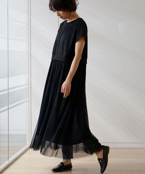 GeeRA（ジーラ）の「異素材切替チュールロングワンピース（ワンピース・レディース・ブラウン/ブラック・LARGE/MEDIUM）」の8枚目の写真