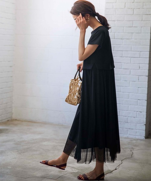 GeeRA（ジーラ）の「異素材切替チュールロングワンピース（ワンピース・レディース・ブラウン/ブラック・LARGE/MEDIUM）」の10枚目の写真