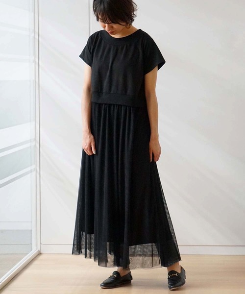 GeeRA（ジーラ）の「異素材切替チュールロングワンピース（ワンピース・レディース・ブラウン/ブラック・LARGE/MEDIUM）」の15枚目の写真