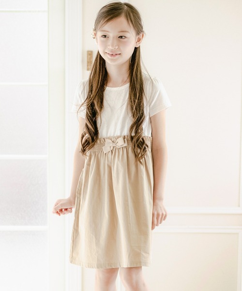 Catherine Cottage（キャサリンコテージ）の「半袖リボンドッキングワンピース（ワンピース・キッズ・ライラック/ミント/ブルー系その他/パープル系その他/ブルー/ネイビー/レッド/ブラック/ベージュ/ピンク/ライトグリーン/グレイッシュブルー/アクア/ベビーピンク/スモークピンク/ライム/イエロー/ライラック系・140/120/150/110/130/90/100）」の3枚目の写真