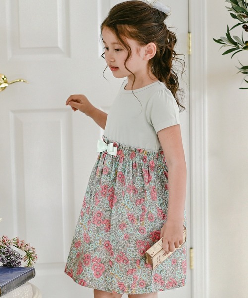 Catherine Cottage（キャサリンコテージ）の「半袖リボンドッキングワンピース（ワンピース・キッズ・ライラック/ミント/ブルー系その他/パープル系その他/ブルー/ネイビー/レッド/ブラック/ベージュ/ピンク/ライトグリーン/グレイッシュブルー/アクア/ベビーピンク/スモークピンク/ライム/イエロー/ライラック系・140/120/150/110/130/90/100）」の5枚目の写真