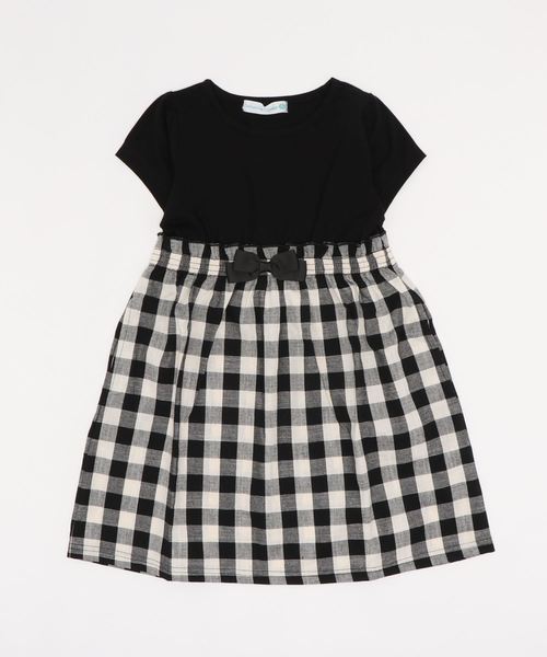 Catherine Cottage（キャサリンコテージ）の「半袖リボンドッキングワンピース（ワンピース・キッズ・ライラック/ミント/ブルー系その他/パープル系その他/ブルー/ネイビー/レッド/ブラック/ベージュ/ピンク/ライトグリーン/グレイッシュブルー/アクア/ベビーピンク/スモークピンク/ライム/イエロー/ライラック系・140/120/150/110/130/90/100）」の2枚目の写真