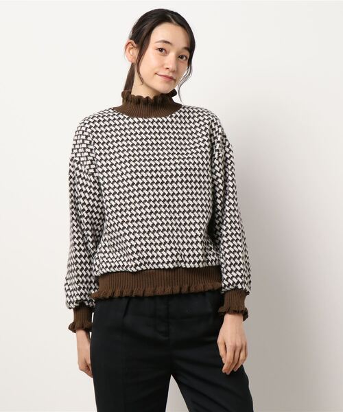 one way（ワンウェイ）の「チェックリブハイネック（Tシャツ/カットソー・レディース・ベージュ/ブラック/ライトブラウン/オレンジ/ブラック系その他/ブラウン系その他/レッド系その他/ダークブラウン・FREE）」の4枚目の写真