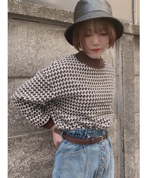 one way（ワンウェイ）の「チェックリブハイネック（Tシャツ/カットソー・レディース・ベージュ/ブラック/ライトブラウン/オレンジ/ブラック系その他/ブラウン系その他/レッド系その他/ダークブラウン・FREE）」の6枚目の写真