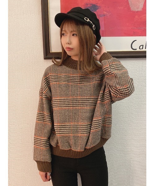 one way（ワンウェイ）の「チェックリブハイネック（Tシャツ/カットソー・レディース・ベージュ/ブラック/ライトブラウン/オレンジ/ブラック系その他/ブラウン系その他/レッド系その他/ダークブラウン・FREE）」の5枚目の写真