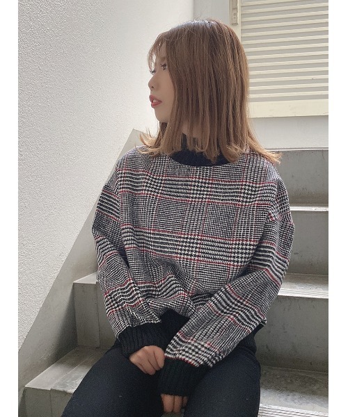 one way（ワンウェイ）の「チェックリブハイネック（Tシャツ/カットソー・レディース・ベージュ/ブラック/ライトブラウン/オレンジ/ブラック系その他/ブラウン系その他/レッド系その他/ダークブラウン・FREE）」の2枚目の写真