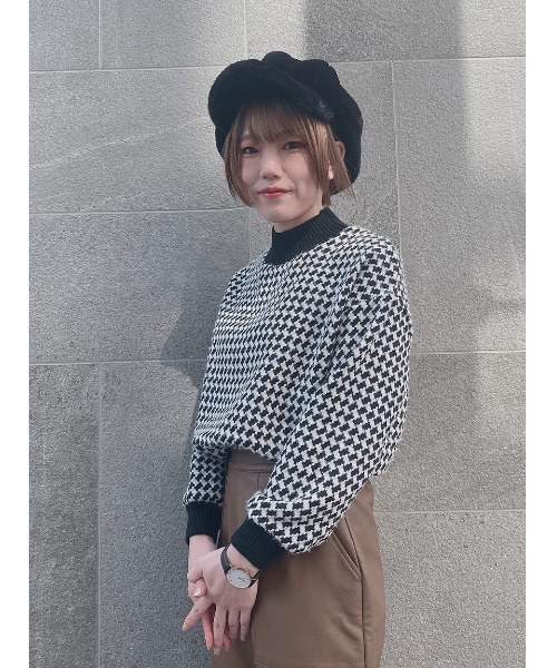 one way（ワンウェイ）の「チェックリブハイネック（Tシャツ/カットソー・レディース・ベージュ/ブラック/ライトブラウン/オレンジ/ブラック系その他/ブラウン系その他/レッド系その他/ダークブラウン・FREE）」の11枚目の写真