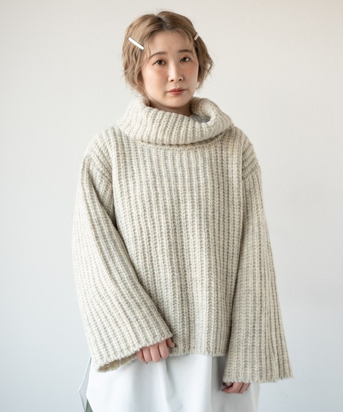 MERLOT（メルロー）の「ざっくり編みタートルネックニット（ニット/セーター・レディース・ライトグレー/ピンク/マスタード/ナチュラル・FREE）」の21枚目の写真