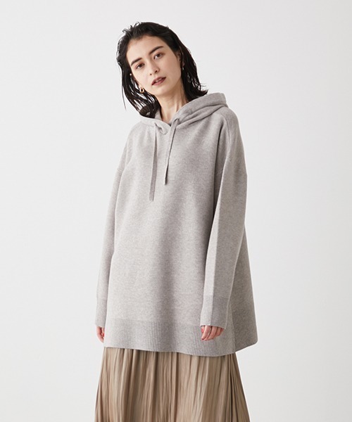 AZUL by moussy（アズールバイマウジー）の「SIDE SLIT KNIT HOODIE /サイドスリットニットフーディ（パーカー・レディース・ライトベージュ/ブラック/ブルー・SMALL/MEDIUM）」の2枚目の写真