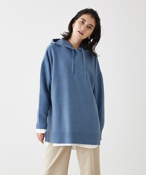 AZUL by moussy（アズールバイマウジー）の「SIDE SLIT KNIT HOODIE /サイドスリットニットフーディ（パーカー・レディース・ライトベージュ/ブラック/ブルー・SMALL/MEDIUM）」の3枚目の写真