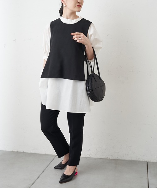 Kawa-Kawa（カワカワ）の「【kawa-kawaカワカワ】(15bis)mini006 丸ビストート（トートバッグ・レディース・ブラック/グレイッシュベージュ・FREE）」の4枚目の写真