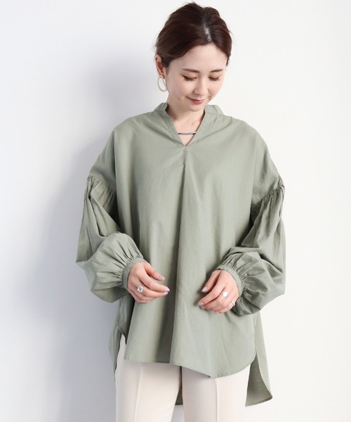 AMERICAN HOLIC（アメリカンホリック）の「袖ギャザースキッパーシャツ（シャツ/ブラウス・レディース・ブラック/オフホワイト/カーキ/アイボリー/サックスブルー/ピンク・FREE）」の5枚目の写真