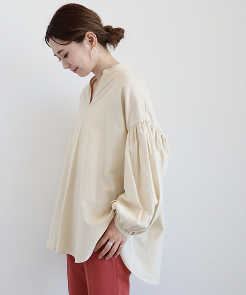 AMERICAN HOLIC（アメリカンホリック）の「袖ギャザースキッパーシャツ（シャツ/ブラウス・レディース・ブラック/オフホワイト/カーキ/アイボリー/サックスブルー/ピンク・FREE）」の3枚目の写真