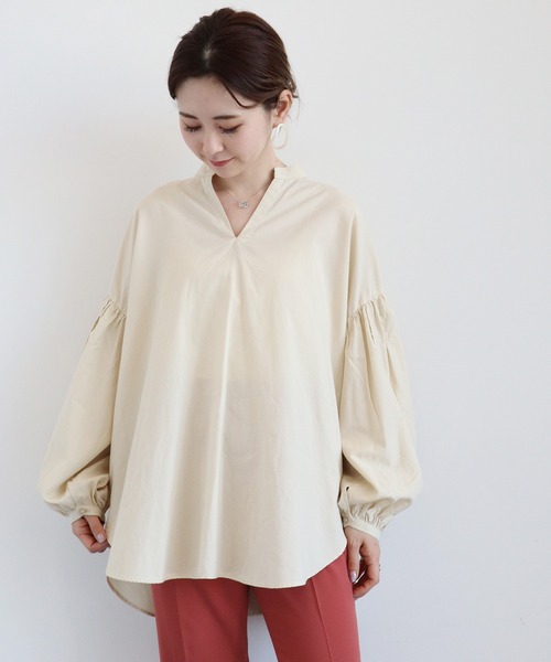 AMERICAN HOLIC（アメリカンホリック）の「袖ギャザースキッパーシャツ（シャツ/ブラウス・レディース・ブラック/オフホワイト/カーキ/アイボリー/サックスブルー/ピンク・FREE）」の10枚目の写真