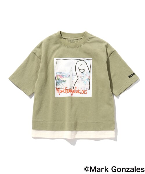 Mark Gonzales（マーク・ゴンザレス）の「◆【マークゴンザレス】レイヤード五分袖T（Tシャツ/カットソー・キッズ・オリーブ/アイボリー・11/10/12/15 /13/14/09）」の4枚目の写真