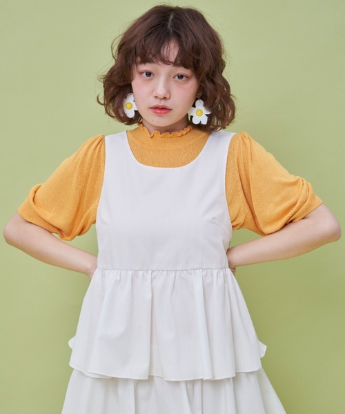 MERLOT（メルロー）の「ハーフスリーブスタンドフリルニット（ニット/セーター・レディース・ホワイト/ブラック/イエロー/グリーン・FREE）」の22枚目の写真