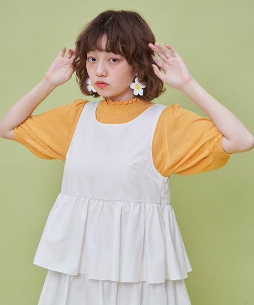 MERLOT（メルロー）の「ハーフスリーブスタンドフリルニット（ニット/セーター・レディース・ホワイト/ブラック/イエロー/グリーン・FREE）」の21枚目の写真