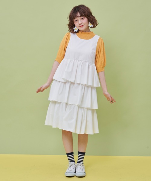 MERLOT（メルロー）の「ハーフスリーブスタンドフリルニット（ニット/セーター・レディース・ホワイト/ブラック/イエロー/グリーン・FREE）」の18枚目の写真