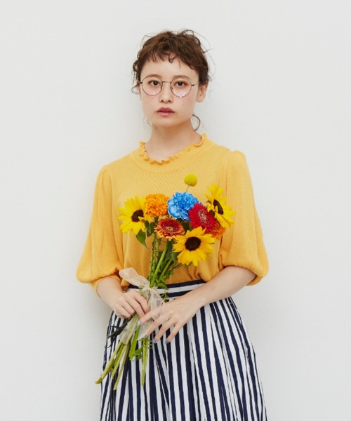 MERLOT（メルロー）の「ハーフスリーブスタンドフリルニット（ニット/セーター・レディース・ホワイト/ブラック/イエロー/グリーン・FREE）」の16枚目の写真